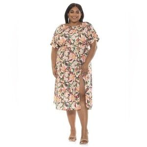 Alexia Admor Floral Lana Midi Dress Pink & Green Sz. XL NWT!